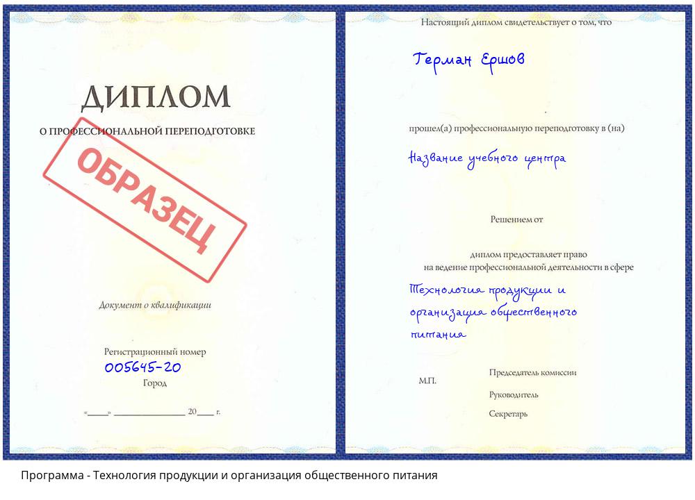 Технология продукции и организация общественного питания Истра