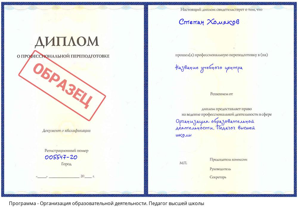 Организация образовательной деятельности. Педагог высшей школы Истра