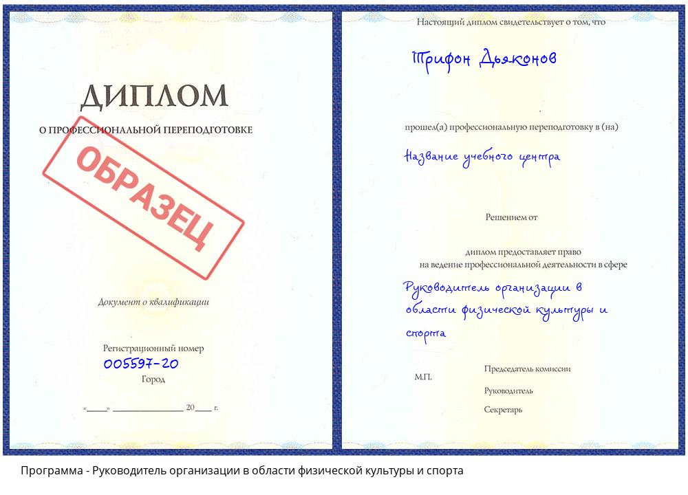 Руководитель организации в области физической культуры и спорта Истра