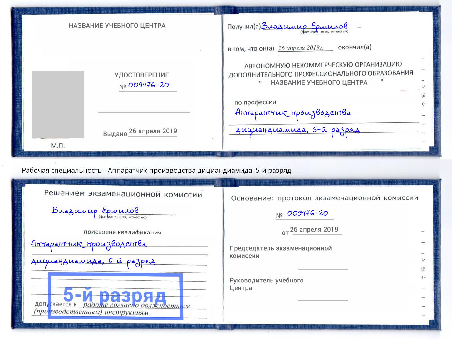корочка 5-й разряд Аппаратчик производства дициандиамида Истра