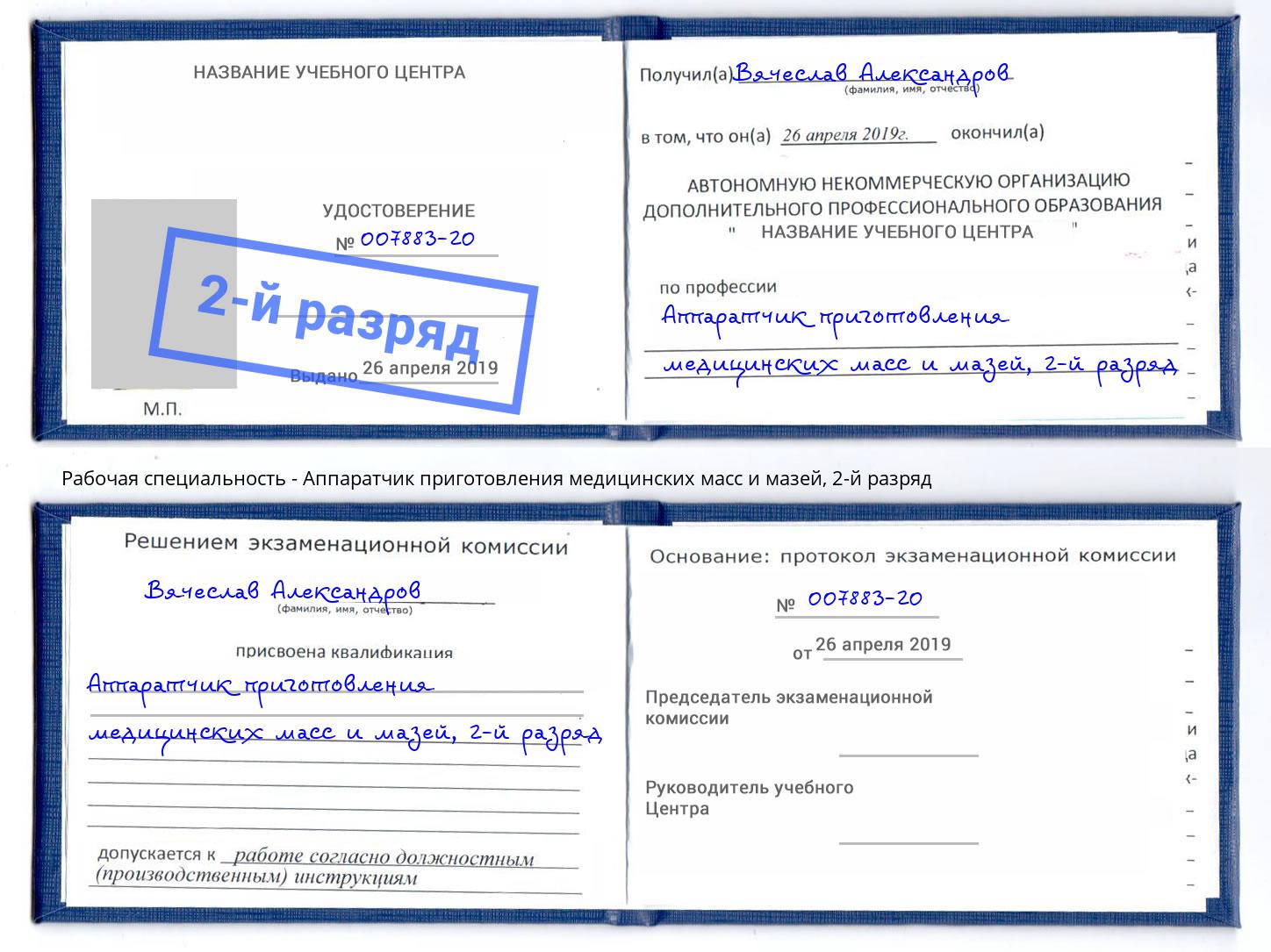 корочка 2-й разряд Аппаратчик приготовления медицинских масс и мазей Истра