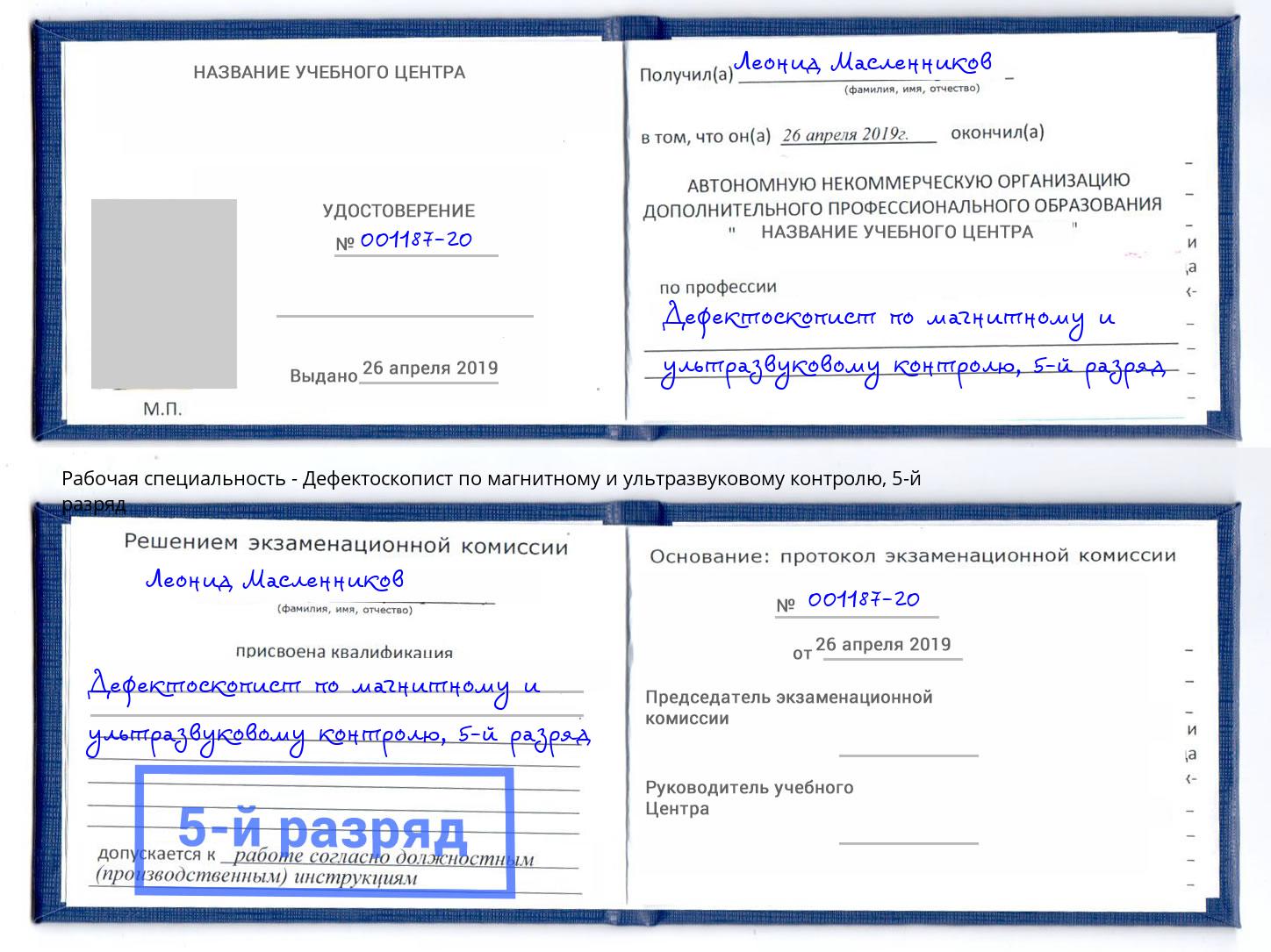 корочка 5-й разряд Дефектоскопист по магнитному и ультразвуковому контролю Истра