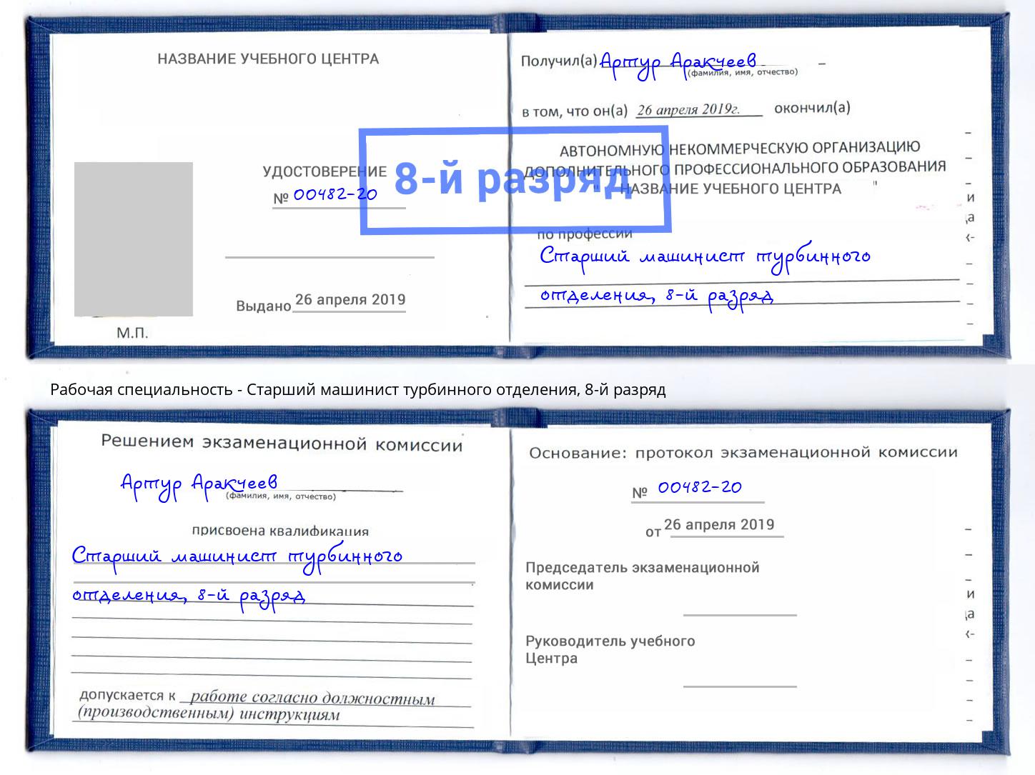 корочка 8-й разряд Старший машинист турбинного отделения Истра