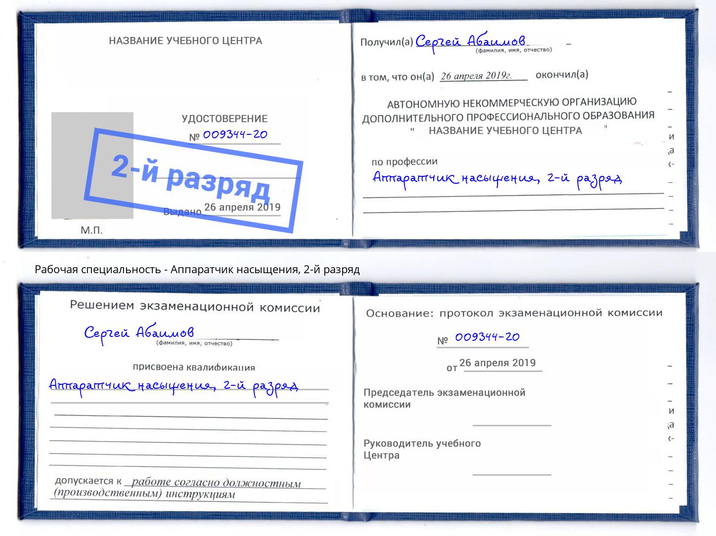 корочка 2-й разряд Аппаратчик насыщения Истра