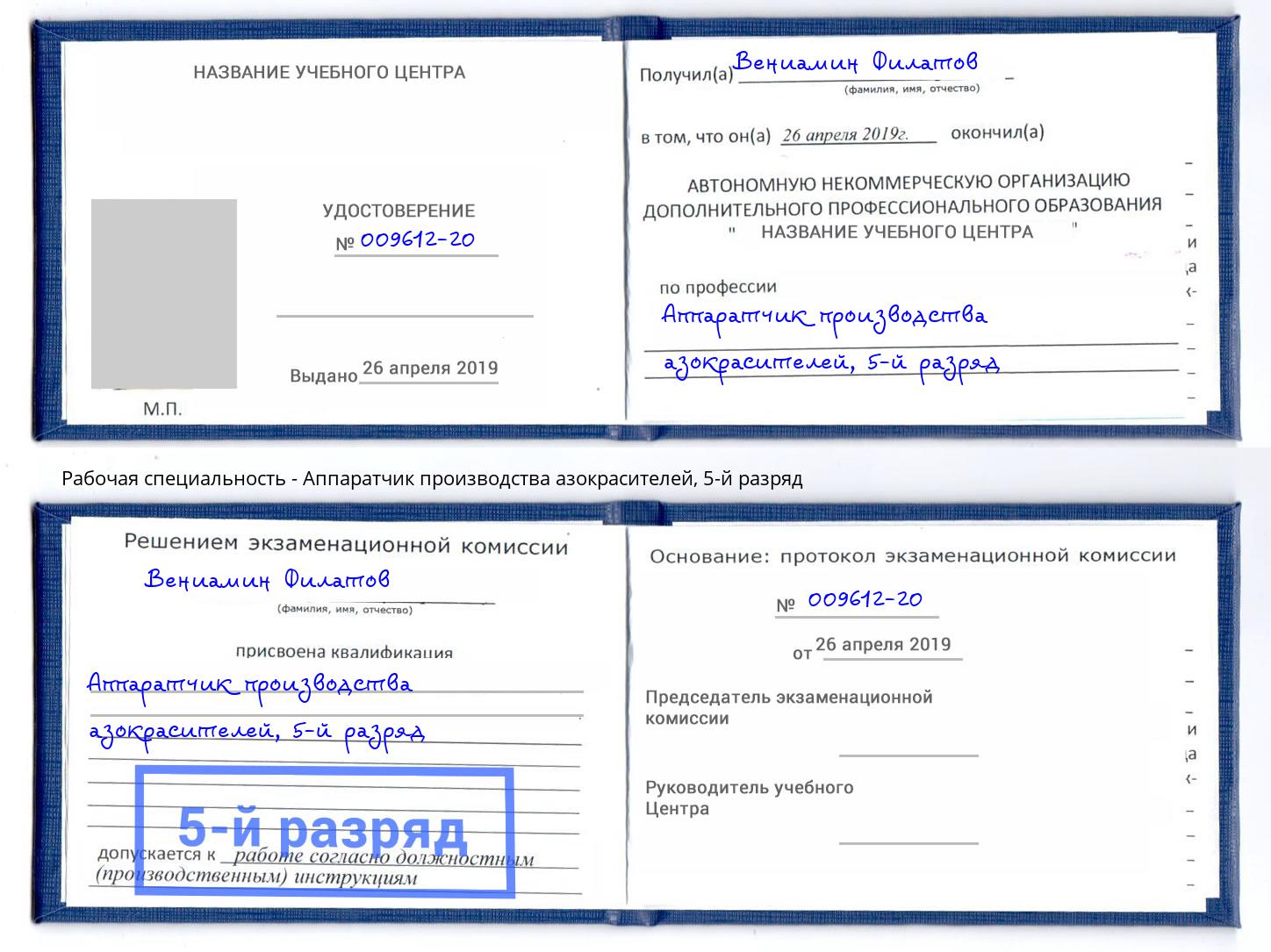 корочка 5-й разряд Аппаратчик производства азокрасителей Истра