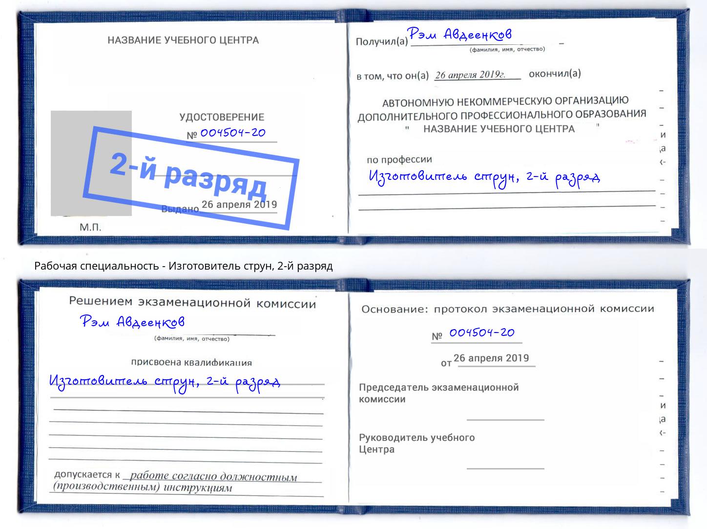 корочка 2-й разряд Изготовитель струн Истра