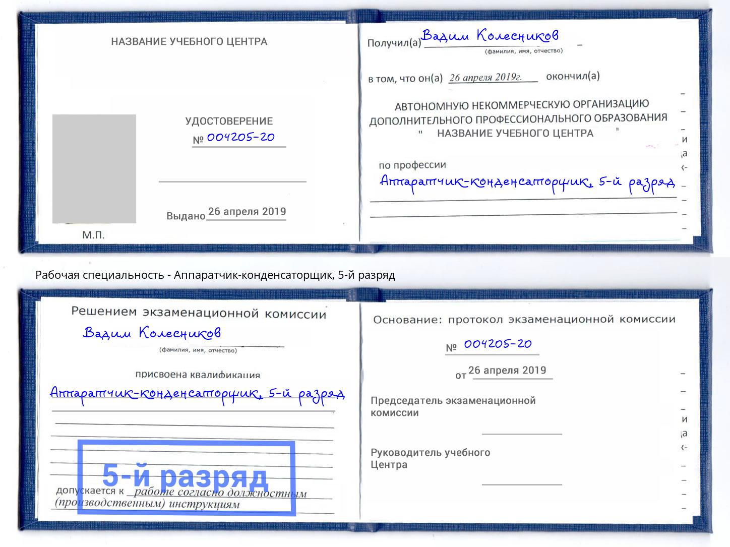 корочка 5-й разряд Аппаратчик-конденсаторщик Истра