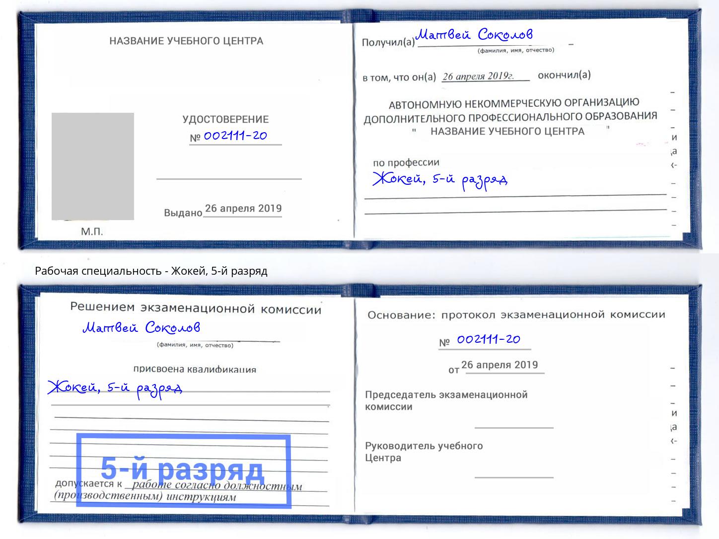 корочка 5-й разряд Жокей Истра