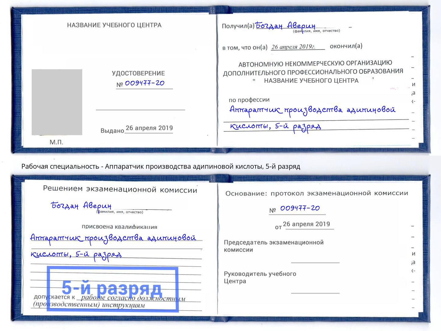 корочка 5-й разряд Аппаратчик производства адипиновой кислоты Истра