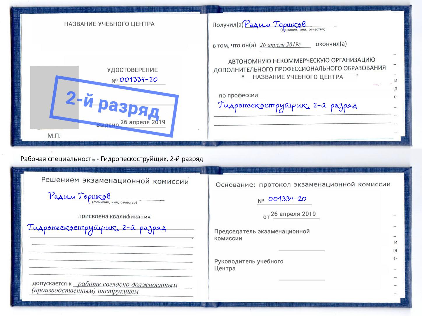корочка 2-й разряд Гидропескоструйщик Истра
