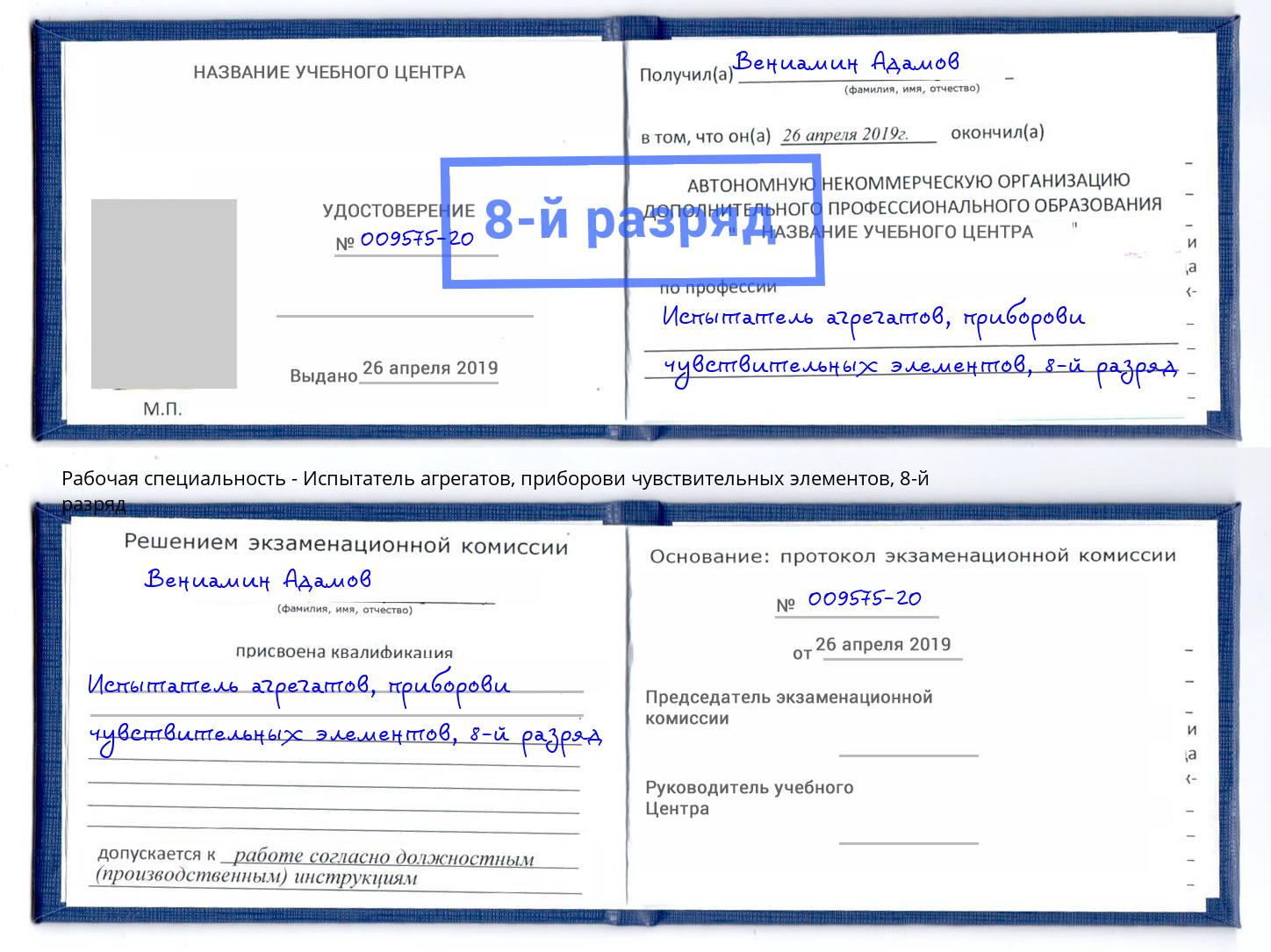 корочка 8-й разряд Испытатель агрегатов, приборови чувствительных элементов Истра