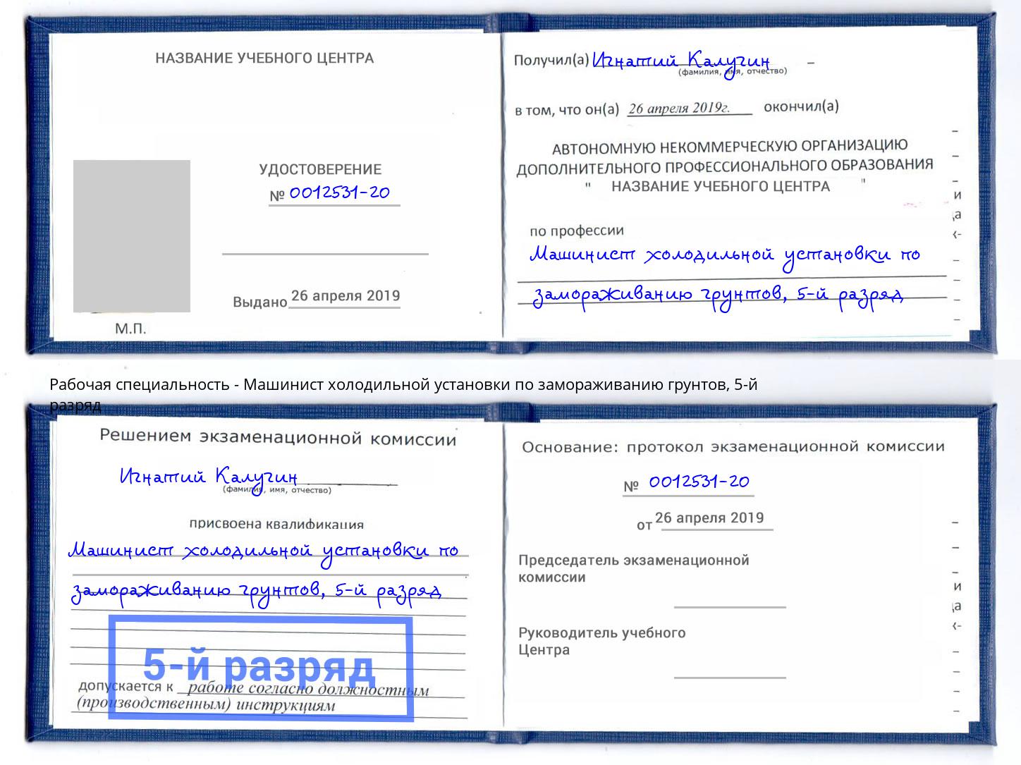 корочка 5-й разряд Машинист холодильной установки по замораживанию грунтов Истра